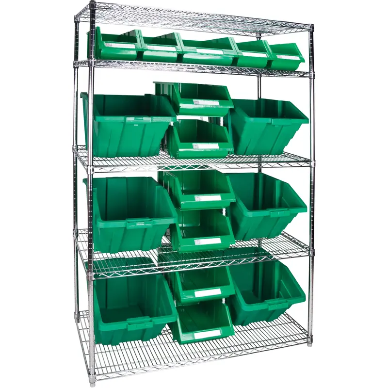 Heavy-Duty Wire Shelving Unit With Storage Bins, 5 Tiers, 48" W X 74" H X 24" D 1