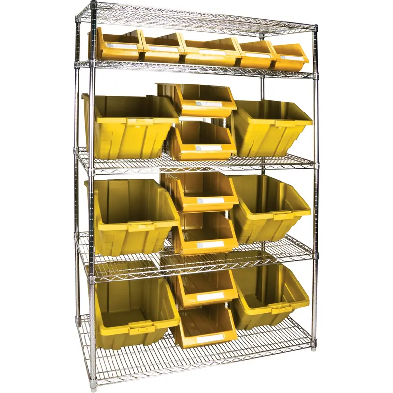 Heavy-Duty Wire Shelving Unit With Storage Bins, 5 Tiers, 48" W X 74" H X 24" D 1