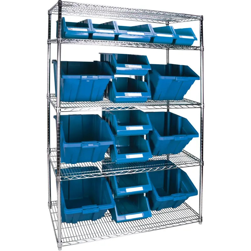 Heavy-Duty Wire Shelving Unit With Storage Bins, 5 Tiers, 48" W X 74" H X 24" D 1