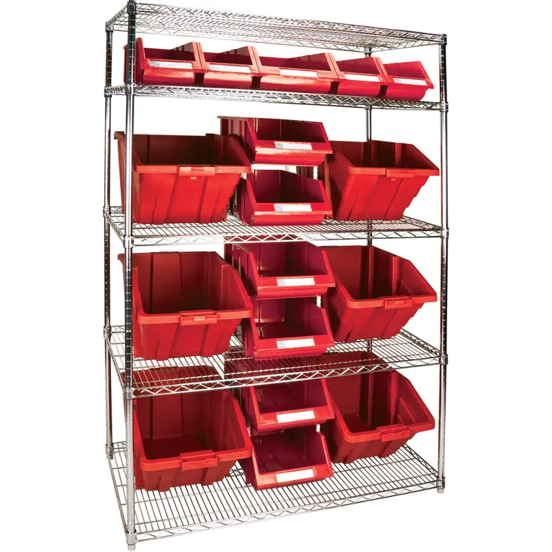 Heavy-Duty Wire Shelving Unit With Storage Bins, 5 Tiers, 48" W X 74" H X 24" D 1
