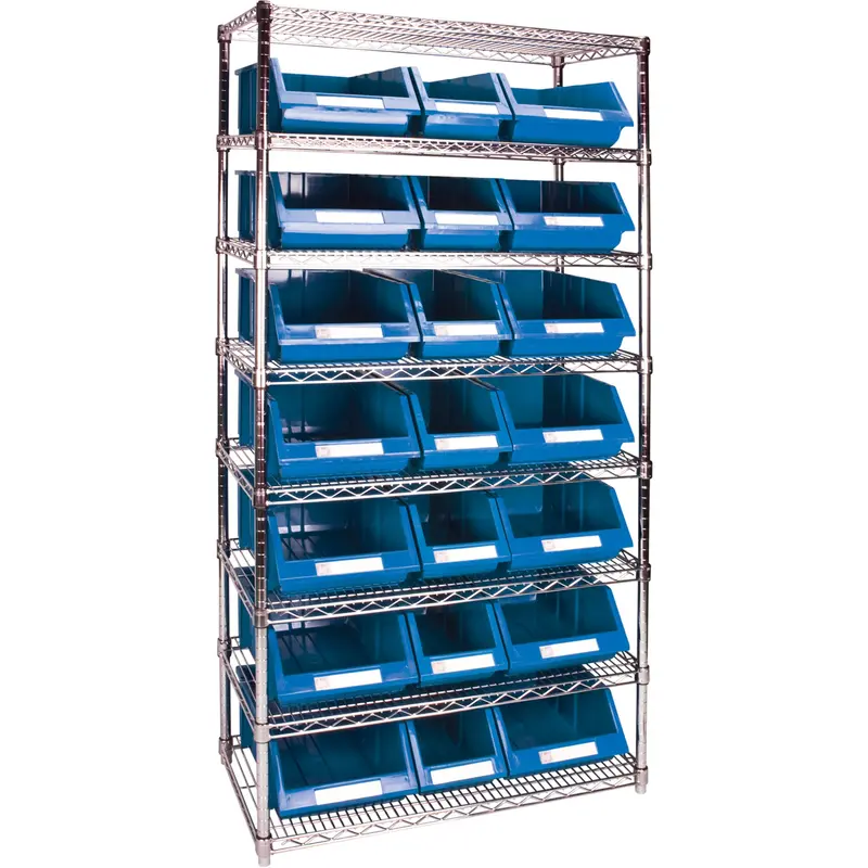 Heavy-Duty Wire Shelving Unit With Storage Bins, 8 Tiers, 36" W X 74" H X 18" D 1