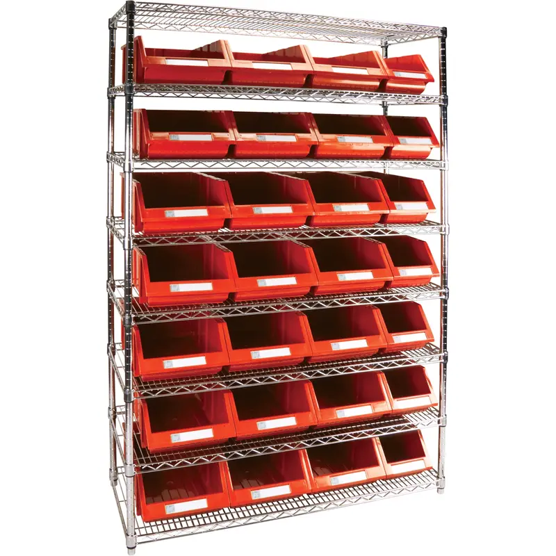 Heavy-Duty Wire Shelving Unit With Storage Bins, 8 Tiers, 48" W X 74" H X 18" D 1