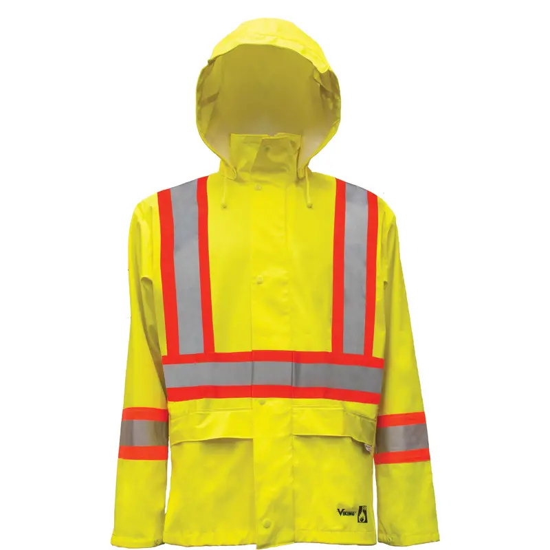 Hi-Vis Fr/Pu Safety Rain Jackets, Medium, High Visibility Lime-Yellow 1