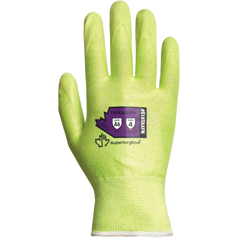 Hi-Viz S18taxfn Cut-Resistant Gloves, Size 6, 18 Gauge, Foam Nitrile Coated, Tenactiv™ Shell, Astm Ansi Level A9 1
