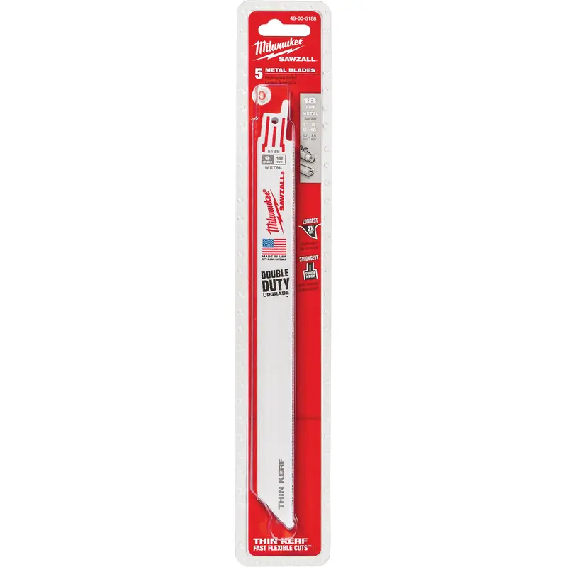 High Performance Super Sawzall® Blades, Bi-Metal, 18 Tpi, 9" L X 3/4" W 1