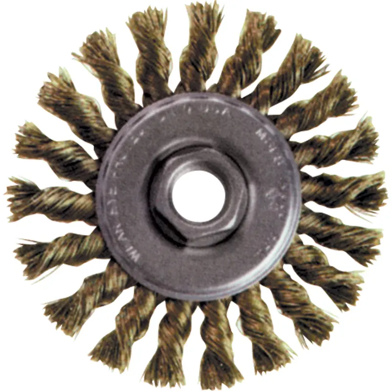 High Speed Small Grinder Knot Wire Wheel Brush, 4" Dia., 0.02" Fill, 5/8"-11 Arbor, Steel 1