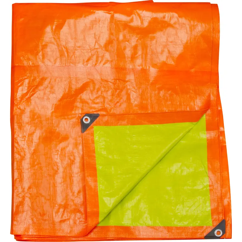 High-Visibility Heavy-Duty Woven Tarp, Polyethylene, Green/Orange, 16' X 20' X 12 Mils 1