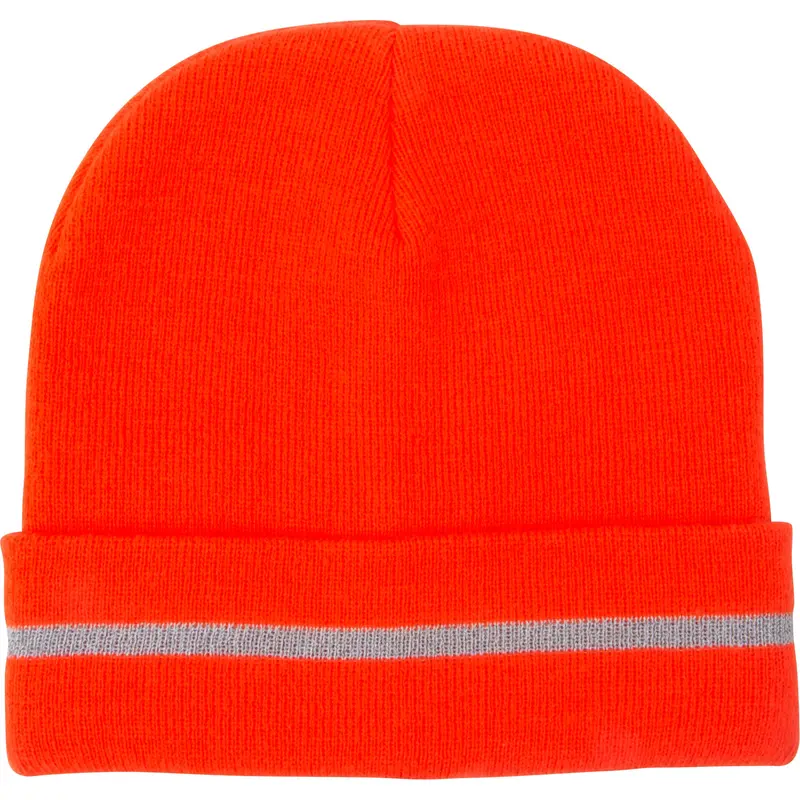 High Visibility Knit Hat With Reflective Stripe, High Visibility Orange, Acrylic 1