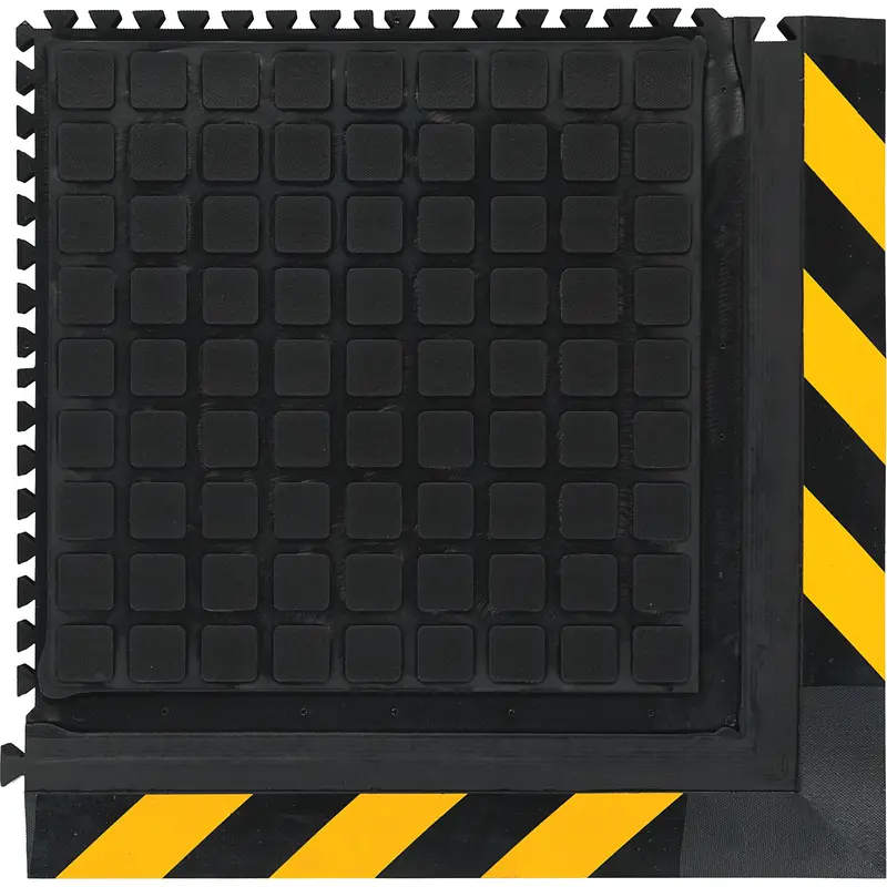Hog Heaven Iii Comfort Modular Corner Tile, Corrugated, 1-4/5' X 1-4/5' X 3/4", Black/Yellow, Nitrile 1