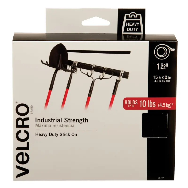 Industrial Strength Fastener Tape, Hook & Loop, 15' X 2", Adhesive, Black 1
