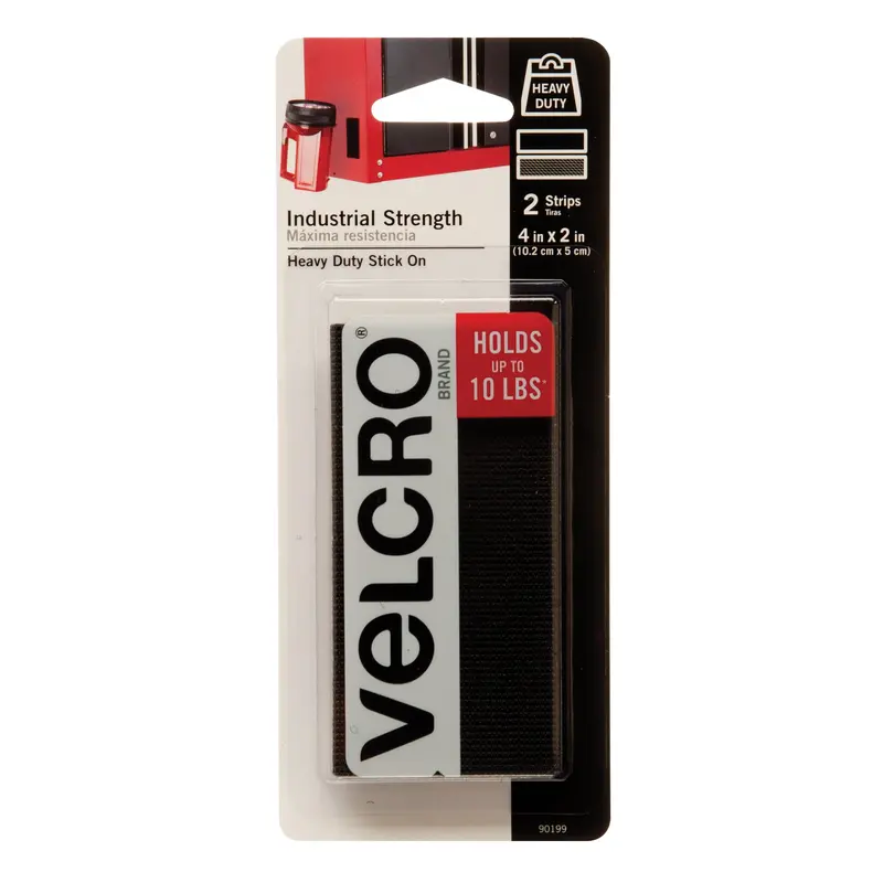 Industrial Strength Fastener Tape, Hook & Loop, 4" X 2", Adhesive, Black 1