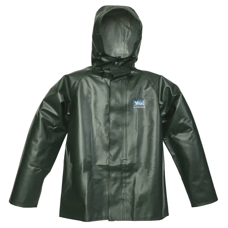 Journeyman Chemical Resistant Rain Jacket, Small, Green, Polyester/Pvc 1