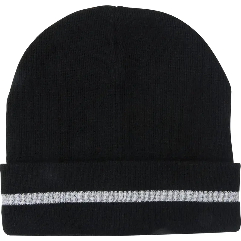 Knit Hat With Silver Reflective Stripe, One Size, Black 1