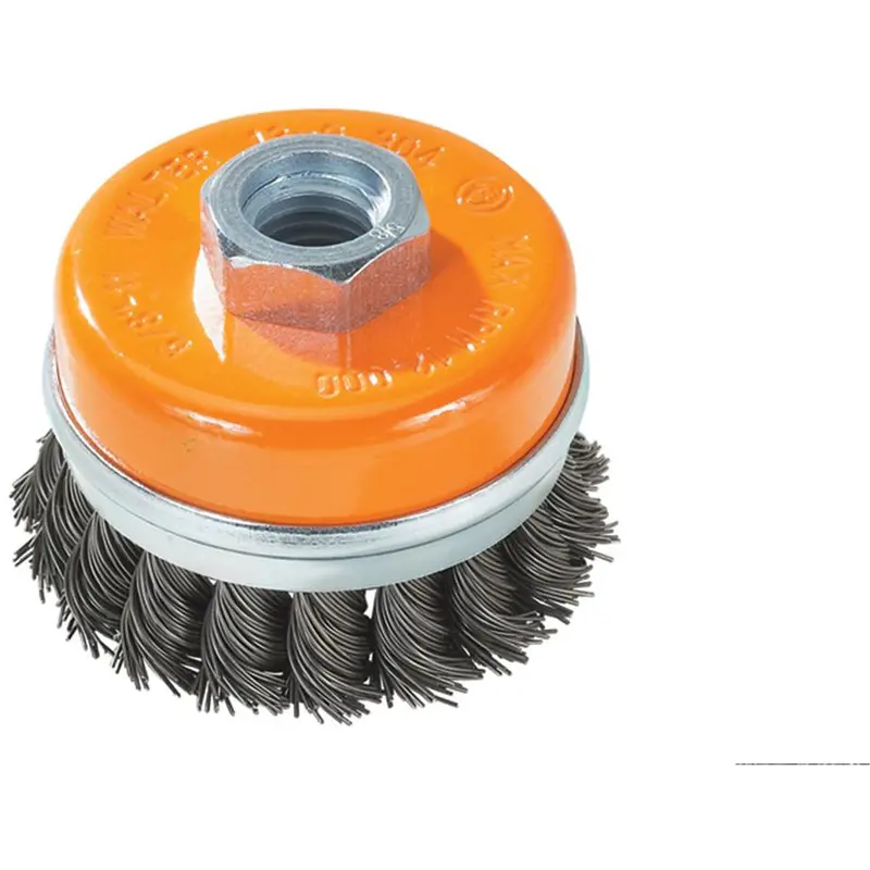 Knot-Twisted Wire Cup Brush With Ring, 4" Dia. X 5/8"-11 Arbor 1