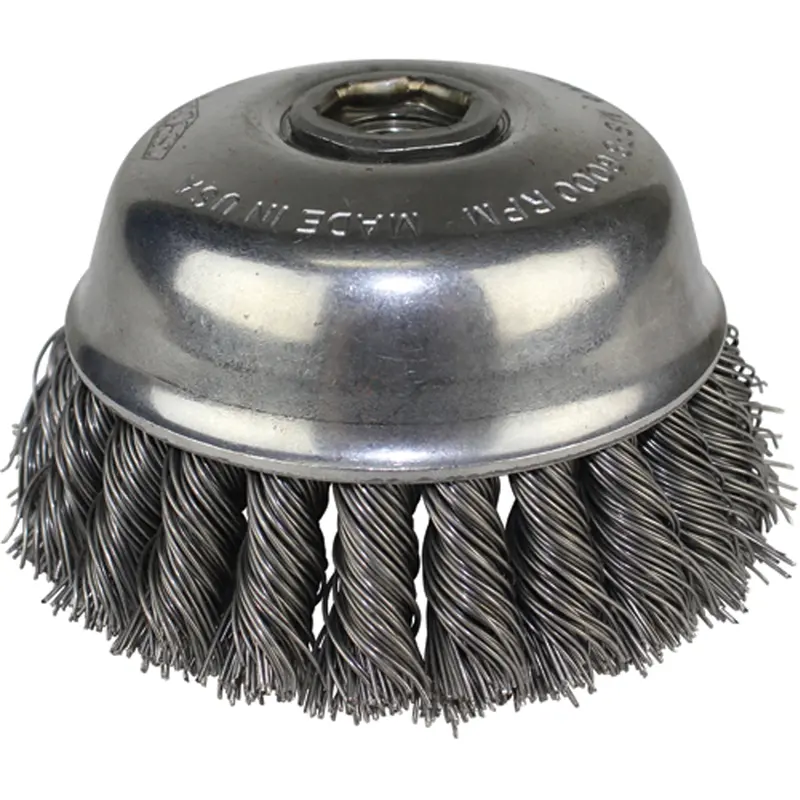 Knot Wire Cup Brushes, 4" Dia. X 5/8"-11 Arbor 1