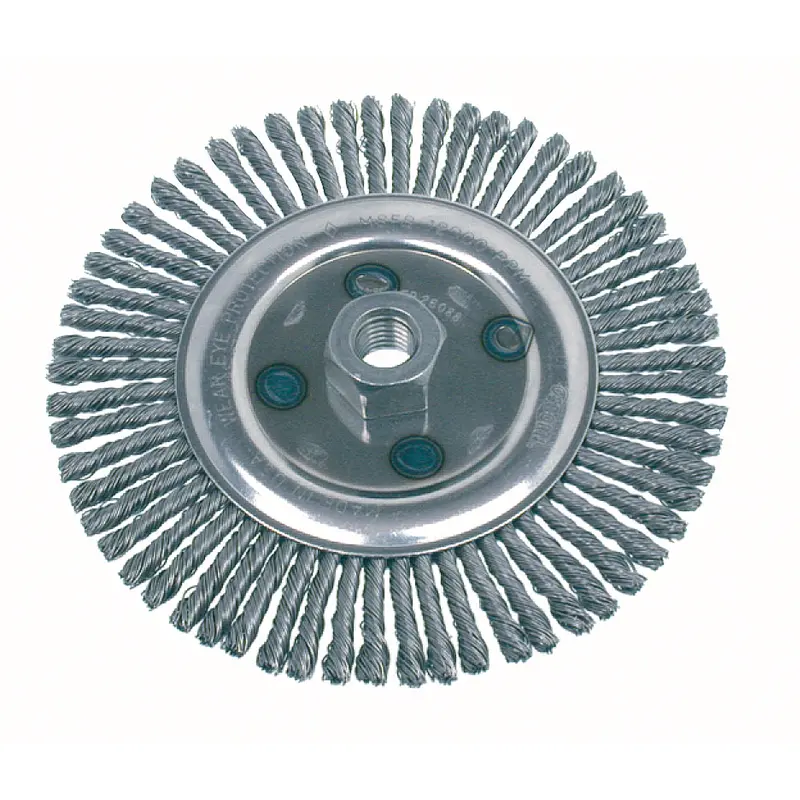 Knot Wire Wheel Brushes - Stringer Bead, 4-7/8" Dia., 0.02" Fill, 5/8"-11 Arbor, Steel 1