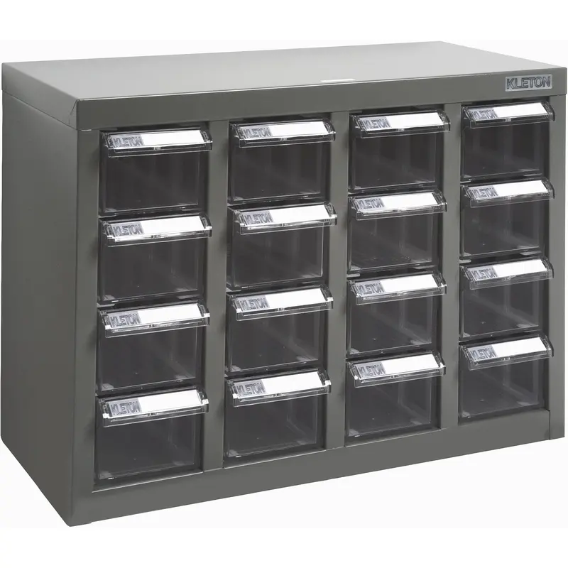 Kpc-500 Parts Cabinet, Galvanized Steel, 16 Drawers, 18-3/10" X 8-7/10" X 13-4/5", Grey 1