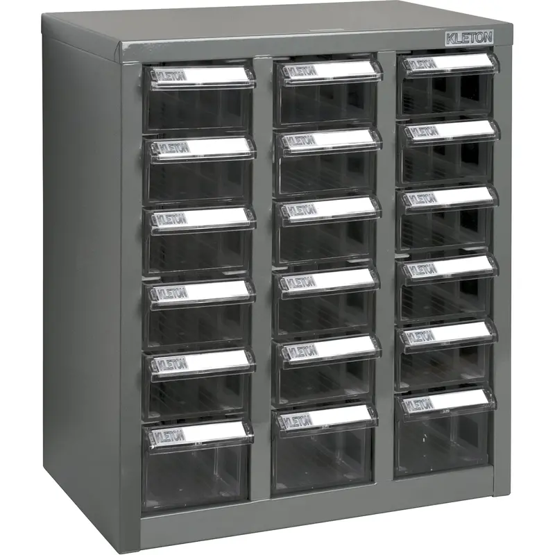 Kpc-600 Parts Cabinet, Galvanized Steel, 18 Drawers, 13-9/10" X 8-7/10" X 16-3/10", Grey 1
