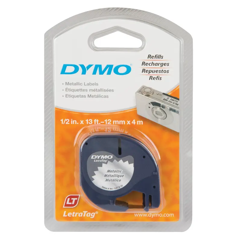 Labels For Letratag Plus Lt100-H, 12 Mm X 13', Black On Silver 1