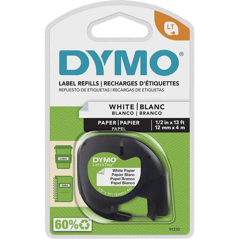 Labels For Letratag Plus Lt100-H, 12 Mm X 13', Black On White 1