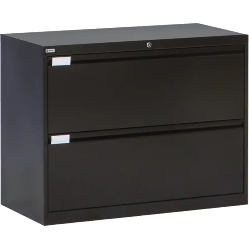 Lateral Filing Cabinet, Steel, 2 Drawers, 36" W X 18" D X 27-7/8" H, Black 1