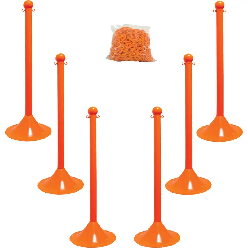 Light-Duty Stanchion & Chain Kit, 41" High, Orange 1