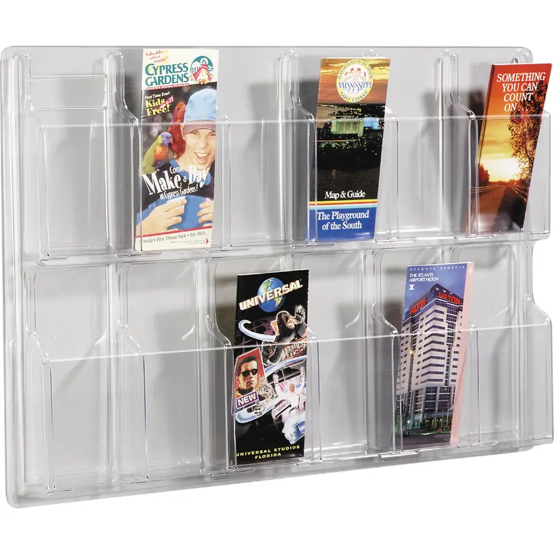Literature Displays, Wall Mount, 12 Slots, Plastic, 30" W X 2" D X 20-3/8" H 1
