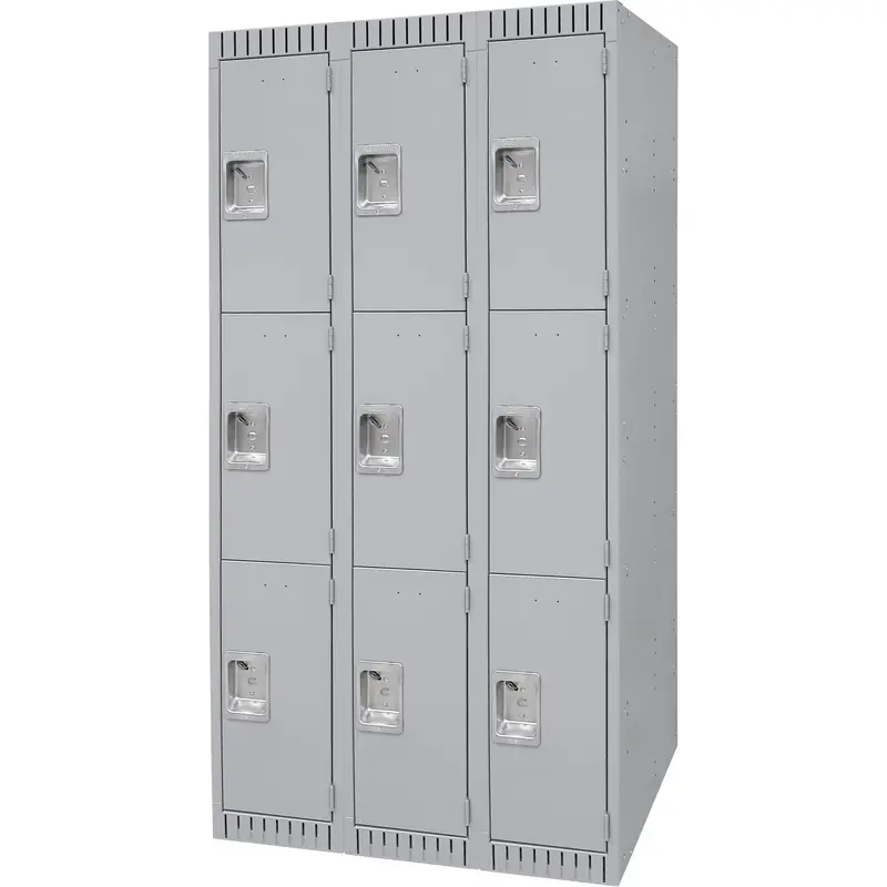 Lockers, 3 -Tier, Bank Of 3, 36" X 18" X 72", Steel, Grey, Knocked Down 1