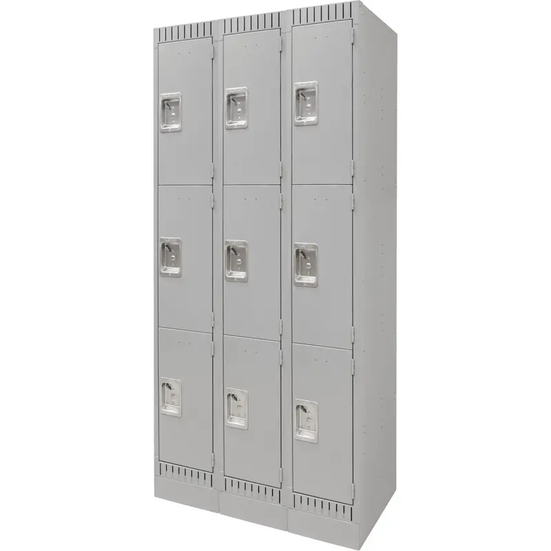 Lockers, 3 -Tier, Bank Of 3, 36" X 18" X 76", Steel, Grey, Knocked Down 1