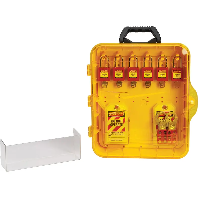 Lockout Station With Keyed Alike Nylon Safety Lockout Padlocks, Plastic Padlocks, 6 Padlock Capacity, Padlocks Included 1