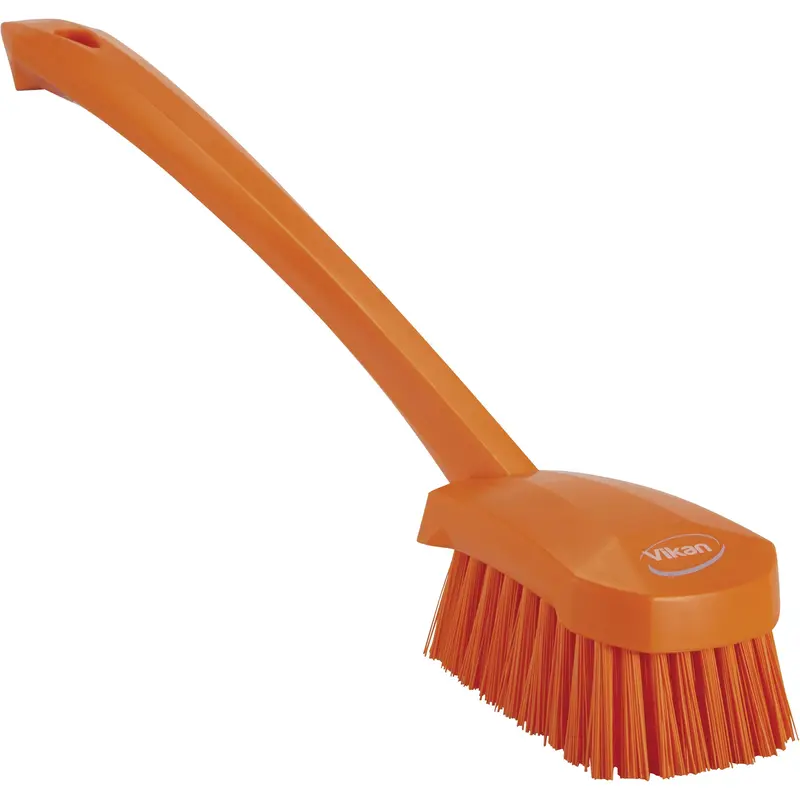 Long Handle Brush, Stiff Bristles, 16-3/10" Long, Orange 1