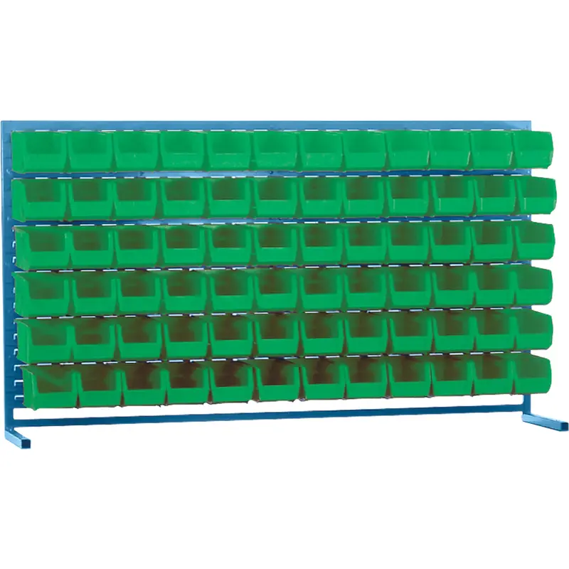 Louvered Rack With Bins, 72 Bins, 72" W X 15" D X 40" H 1
