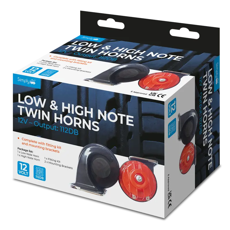 Low & High Note Twin Snail Horn Pack – 12V Car Horns 1
