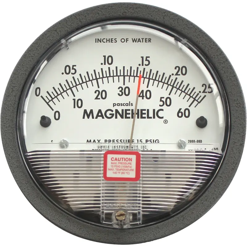 Magnehelic Differential Pressure Gauge, 4-3/4" , 0.0 - 0.25 In. W.C., Panel Mount, Analogue 1