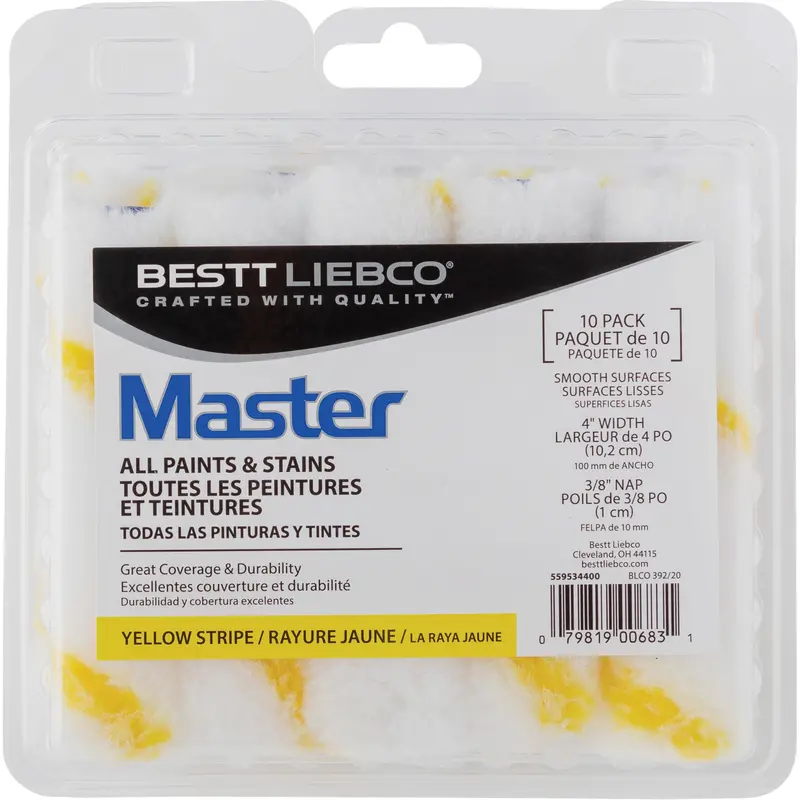 Master Yellow Stripe Mini Roller, 10 Mm (3/8") Nap, 101.6 Mm (4") L 1