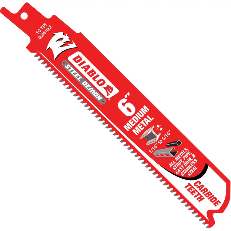 Medium Metal Reciprocating Saw Blade, Carbide, 10 Tpi, 6" L X 1" W 1