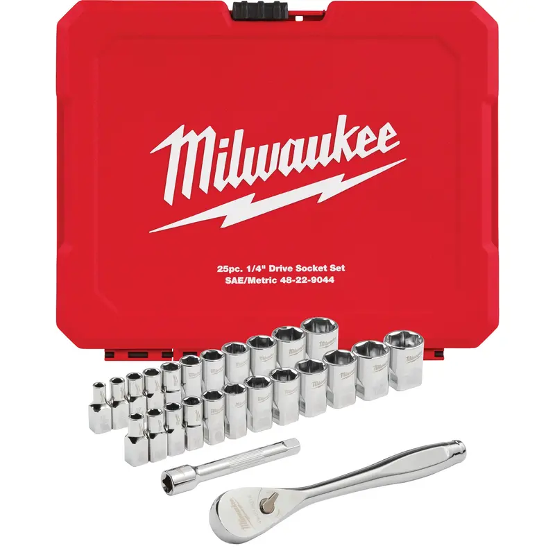 Metric & Sae Four Flat™ Sides Ratchet & Socket Set, 25 Pcs, 1/4" Drive Size 1