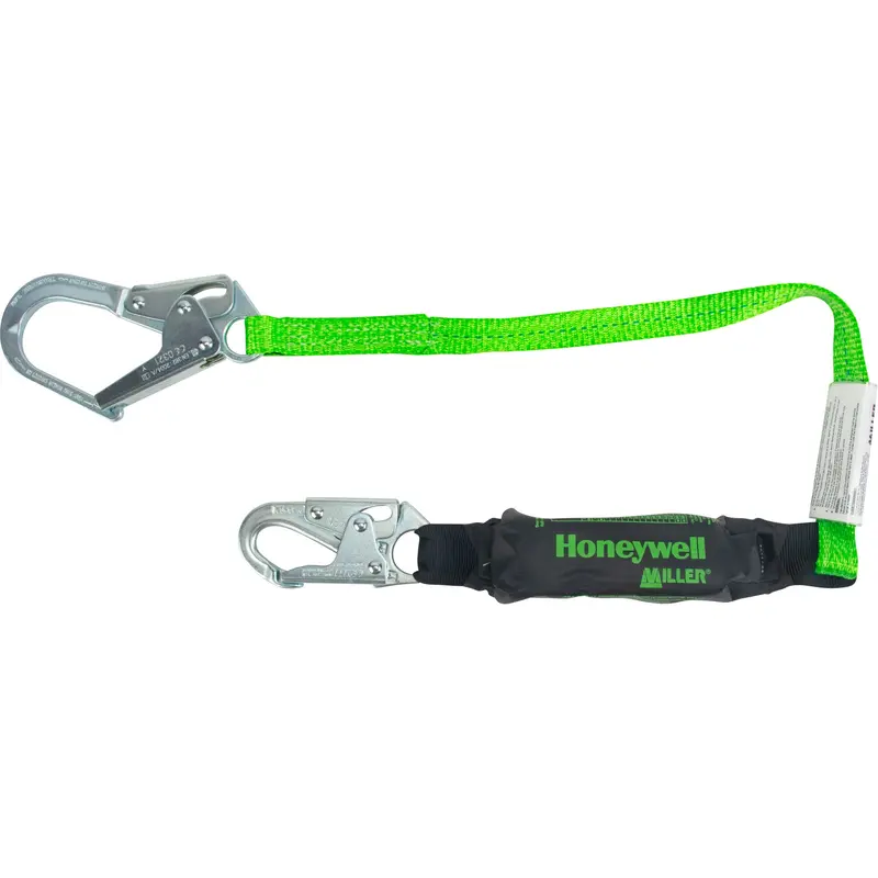 Miller® Hp™ Shock-Absorbing Lanyard, 4', Locking Rebar Hook Center, Locking Snap Hook Leg Ends, Polyester 1
