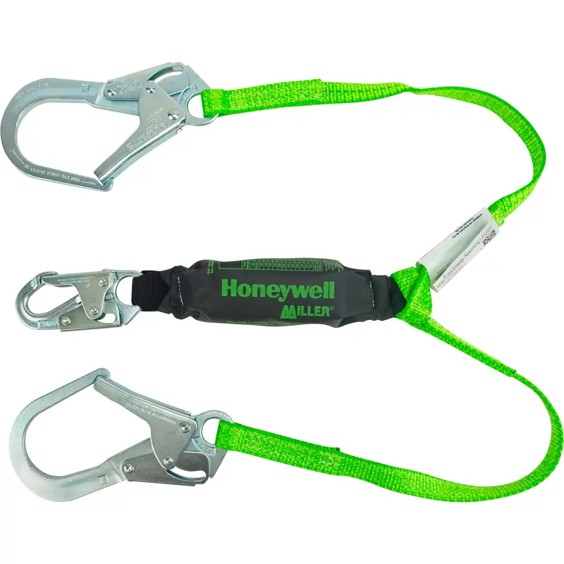Miller® Hp™ Shock-Absorbing Lanyard, 4', Locking Rebar Hook Center, Locking Snap Hook Leg Ends, Polyester 1