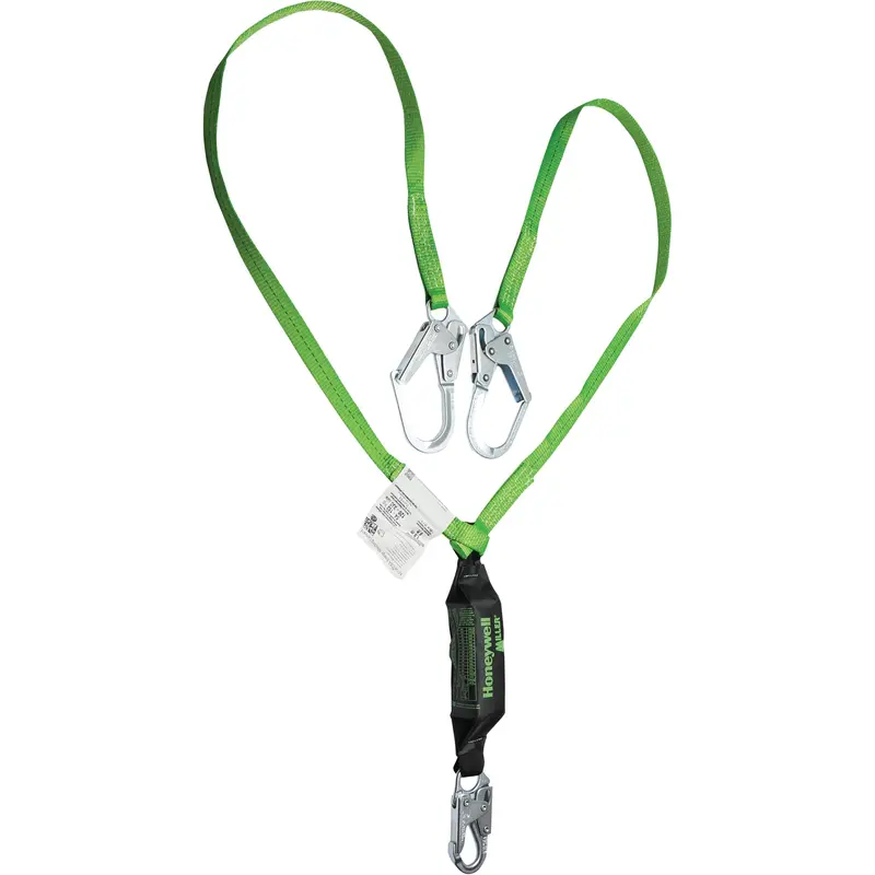 Miller® Hp™ Shock-Absorbing Lanyard, 6', Locking Rebar Hook Center, Locking Snap Hook Leg Ends, Polyester 1