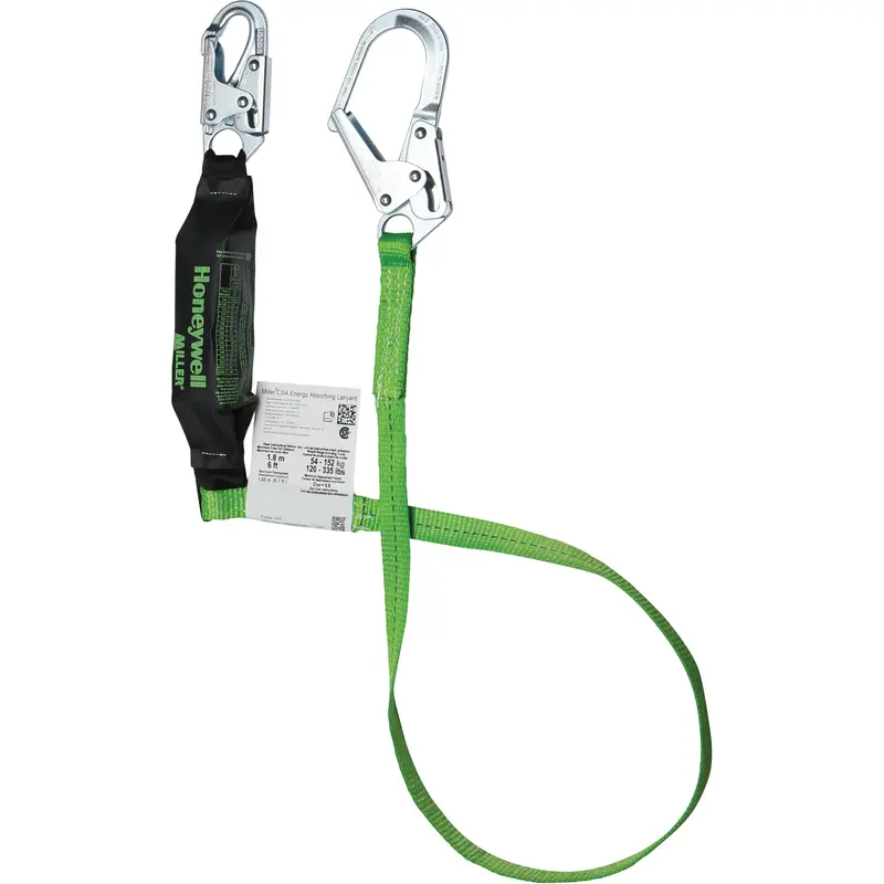 Miller® Hp™ Shock-Absorbing Lanyard, 6', Locking Rebar Hook Center, Locking Snap Hook Leg Ends, Polyester 1
