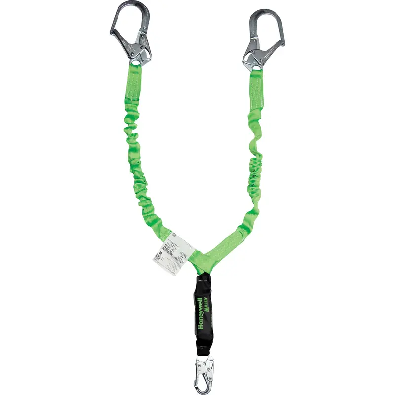 Miller® Stretchstop® Shock-Absorbing Lanyard, 6', Scaffold Hook Center, Locking Snap Hook Leg Ends, Polyester 1