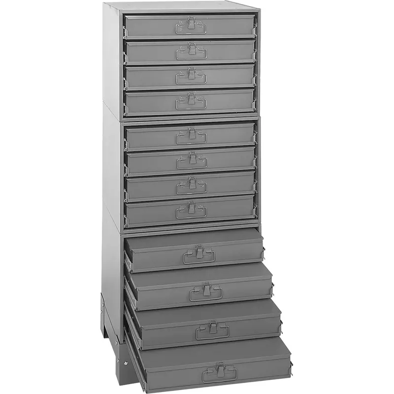 Modular Compartment Drawer Box Rack, Steel, 12 Drawers, 20-3/8" X 16" X 60-1/8", Grey 1