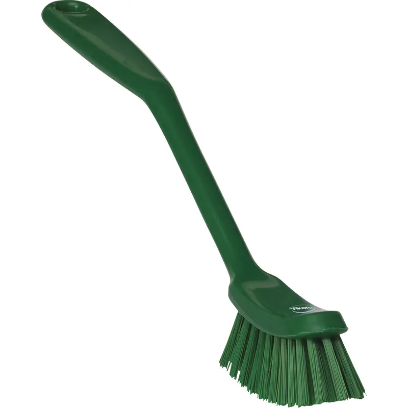 Narrow Dish Brush, Medium Bristles, 11" Long, Green 1