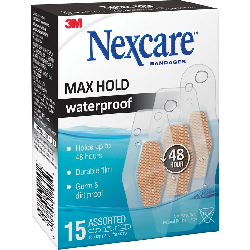 Nexcare™ Max-Hold Waterproof Bandages, Assorted, Plastic, Sterile 1