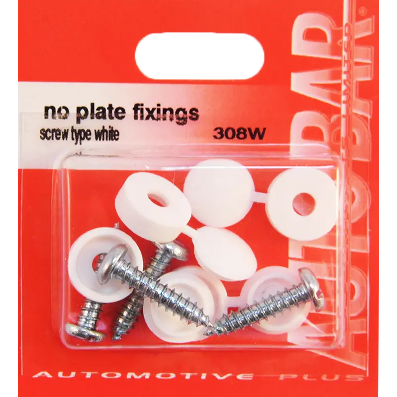 Number Plate Mounting Screws – White Fixings (Pack Of 4) 1