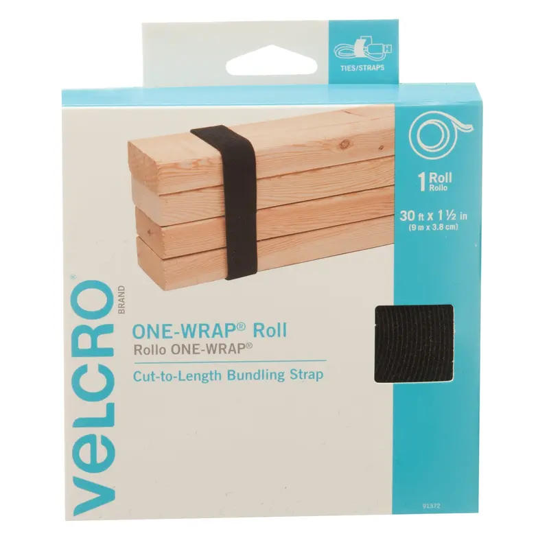 One-Wrap® Fastener Tape, Hook & Loop, 30' X 1-1/2", Self-Grip, Black 1