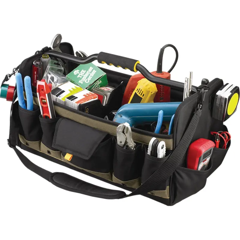 Open Top 20" Soft Side Tool Boxes, Polyester, 27 Pockets, Black 1