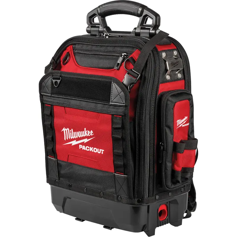 Packout™ Structured Backpack, 9-1/2" L X 18" W, Black/Red, Polyester 1