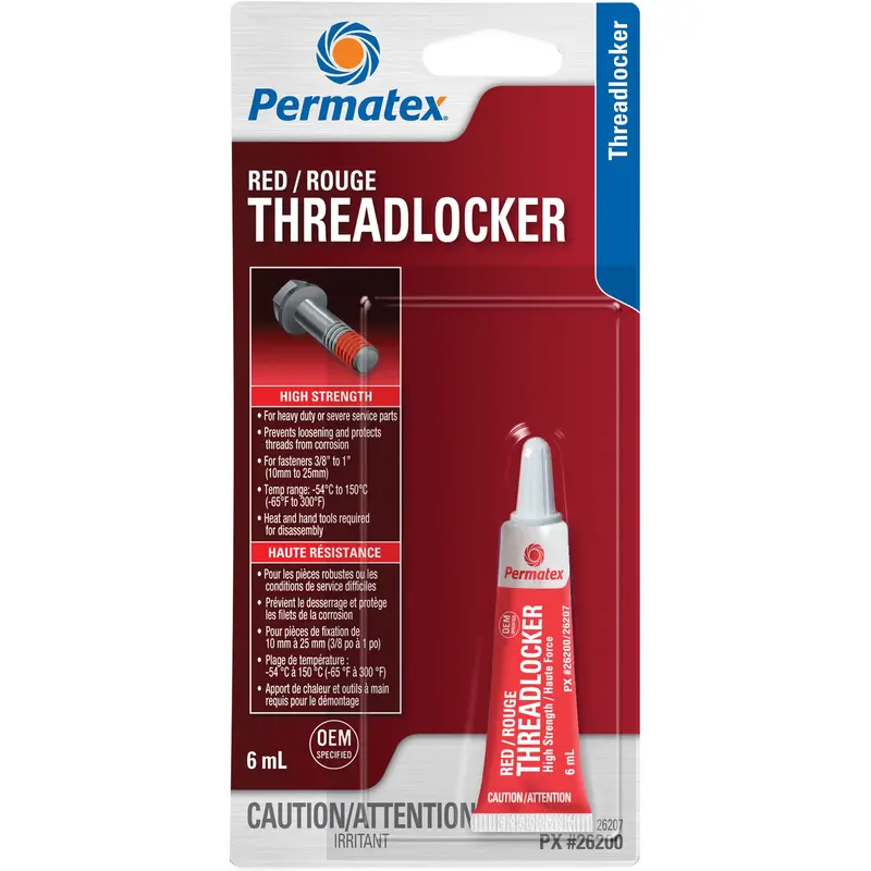 Permanent Strength Threadlocker, Red, High, 6 Ml, Tube 1